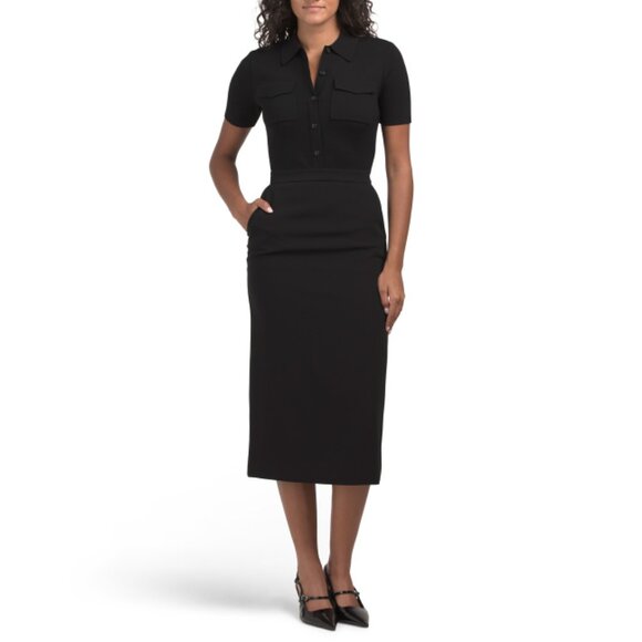 THEORY Black Merino Wool Blend Military Midi Dress - Picture 1 of 2